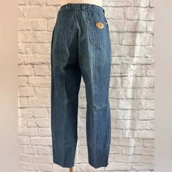 Vintage Striped Denim Jeans Cropped Straight Leg High Rise Mom Grunge 90s 80s - Picture 5 of 14